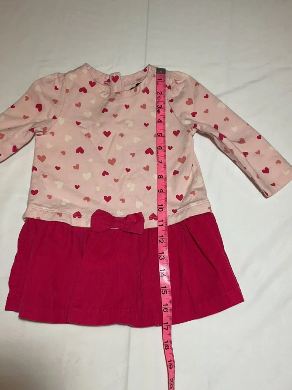 Gap Baby Girls 12-18 Months Pink Heart Bow Long Sleeve Corduroy Bottom Dress